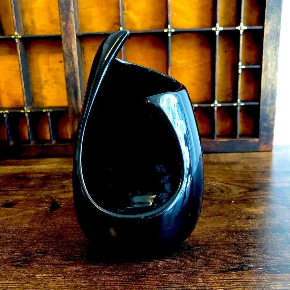 Vintage Frankoma Elegant Reflective Black Ceramic Vase